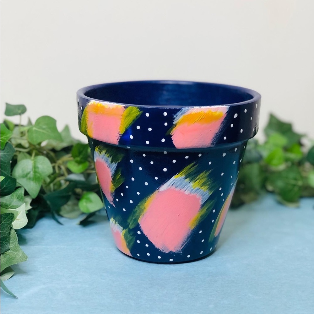 Abstract Terracotta Flower Pot Hand Painted